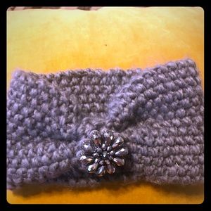 Grey head wrap with silver flower decor